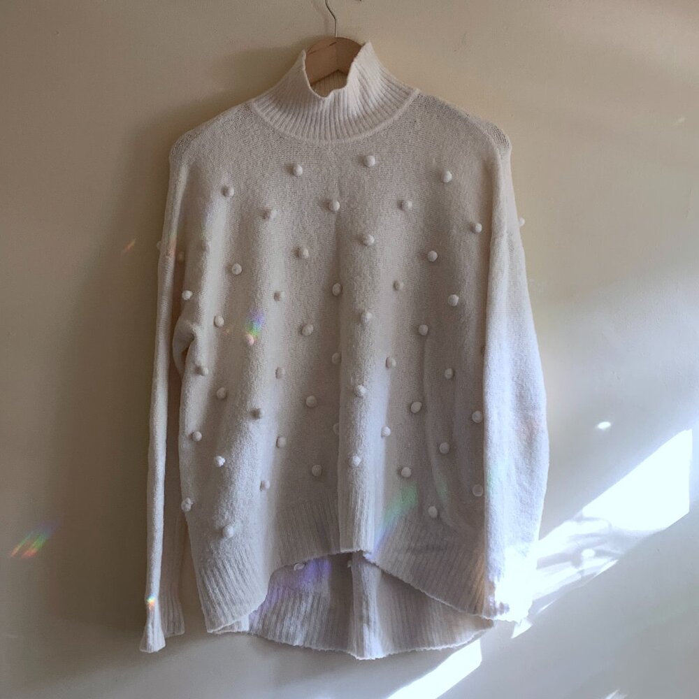 Madewell Pom Pom Turtleneck Sweater Tunic Size Medium M in Cream/White